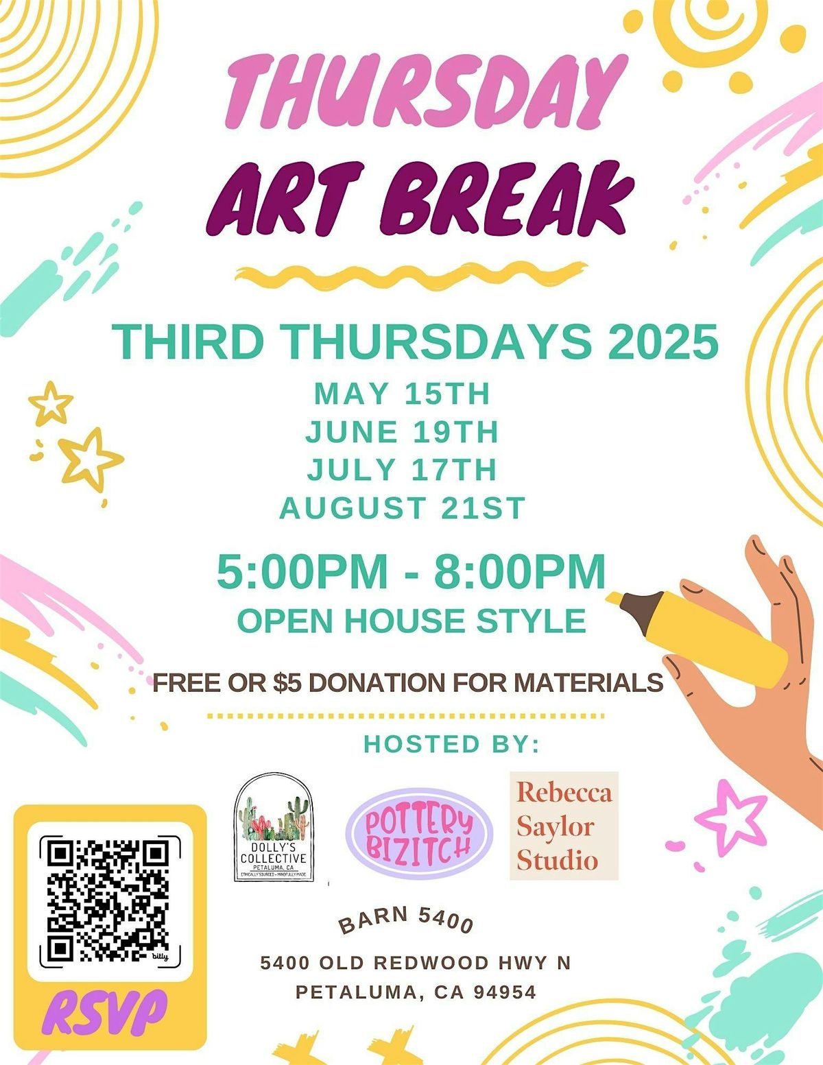 Copy of $5 Art Workshop AUGUST 2025 Thursday Art Break at Barn 5400