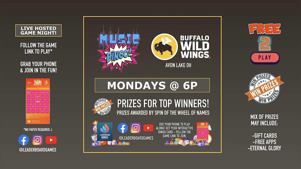 Music BINGO Game Night | Buffalo Wild Wings - Avon Lake OH - MON 6p