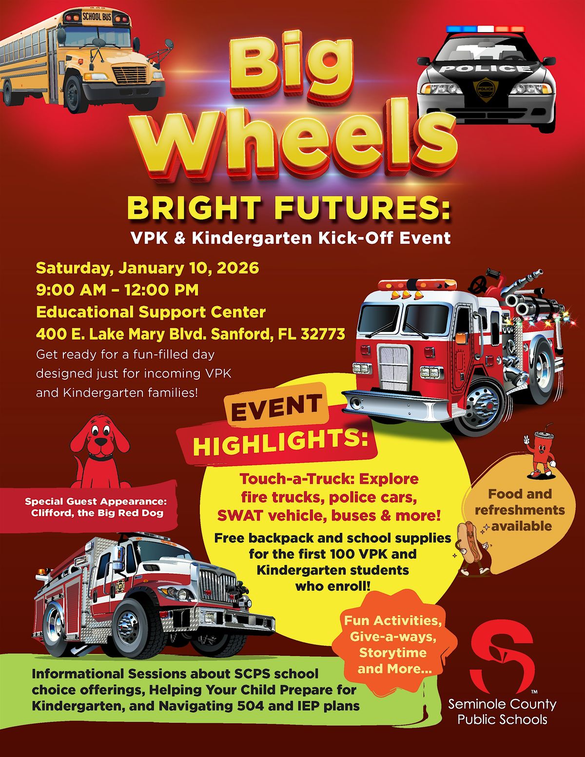 Big Wheels, Bright Futures - VPK and Kindergarten Kickoff and Enrollment