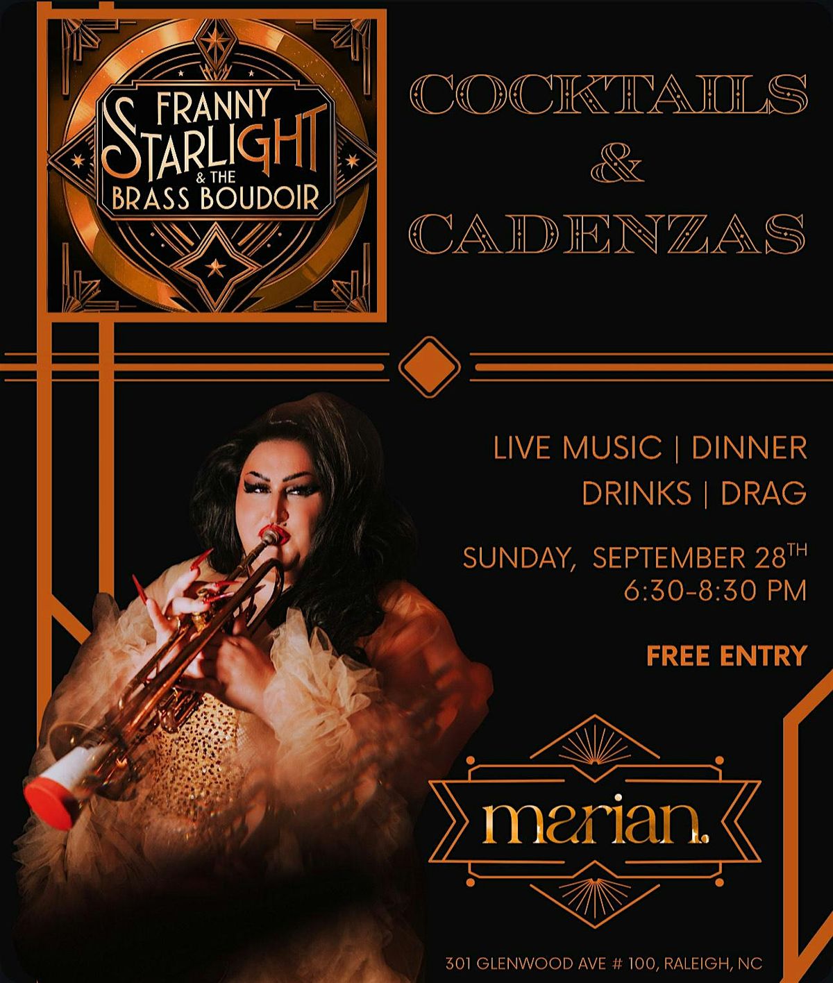 Cocktails & Cadenzas at Marian w\/ Franny Starlight & The Brass Boudoir