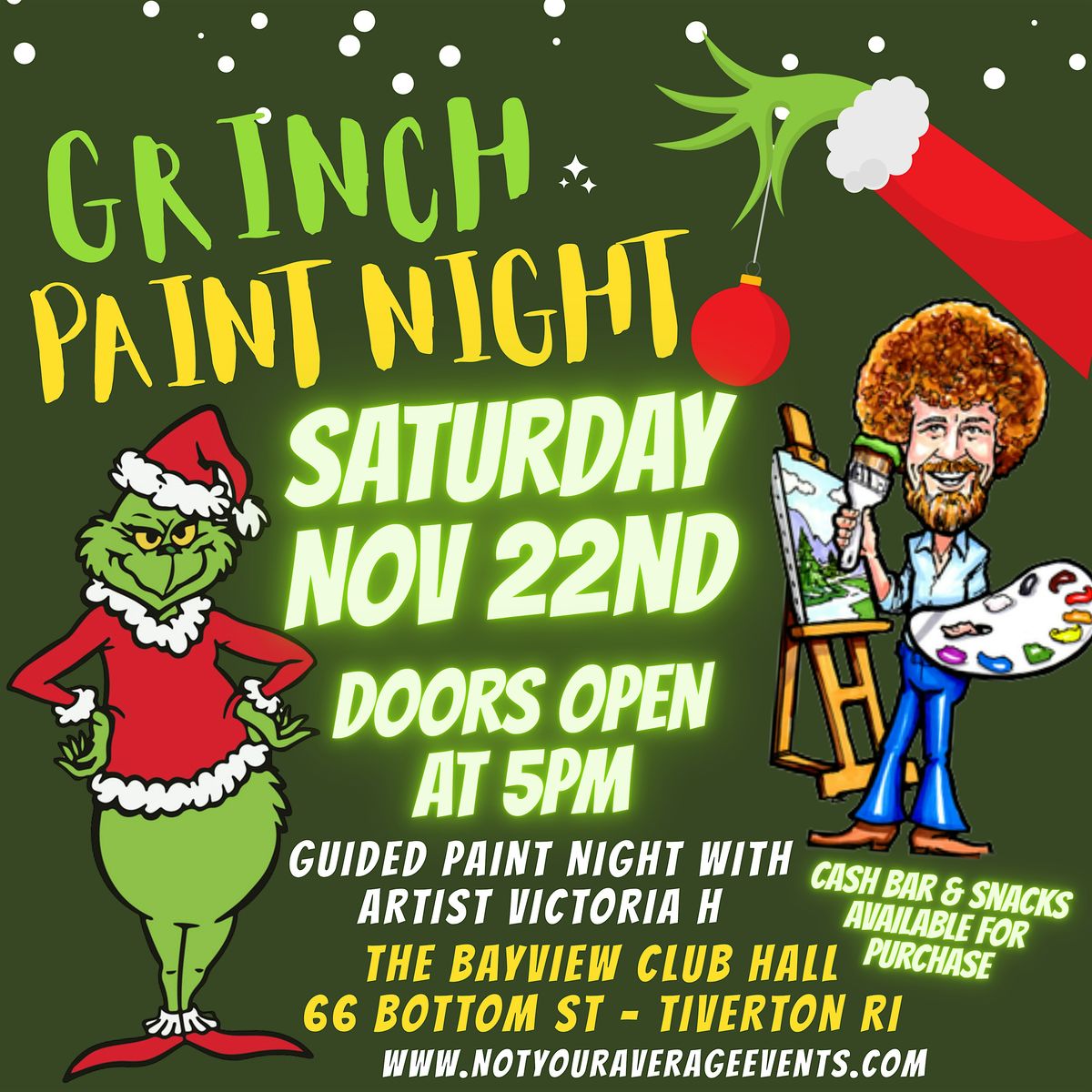 Grinch Theme Paint Night in Tiverton RI - Saturday November 22nd