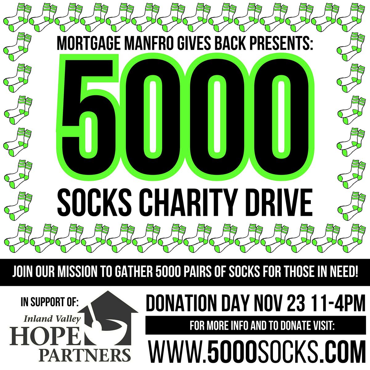 5000 Socks Charity Drive - Mortgage Manfro Gives Back