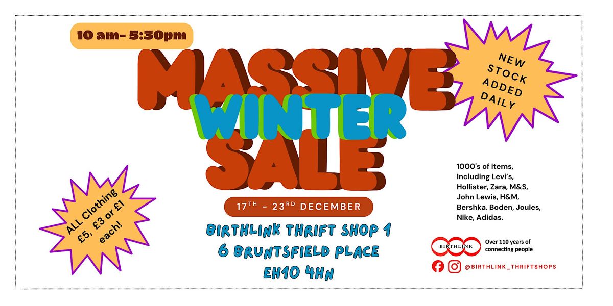 Massive Winter Sale, Everything \u00a35, \u00a33, \u00a31