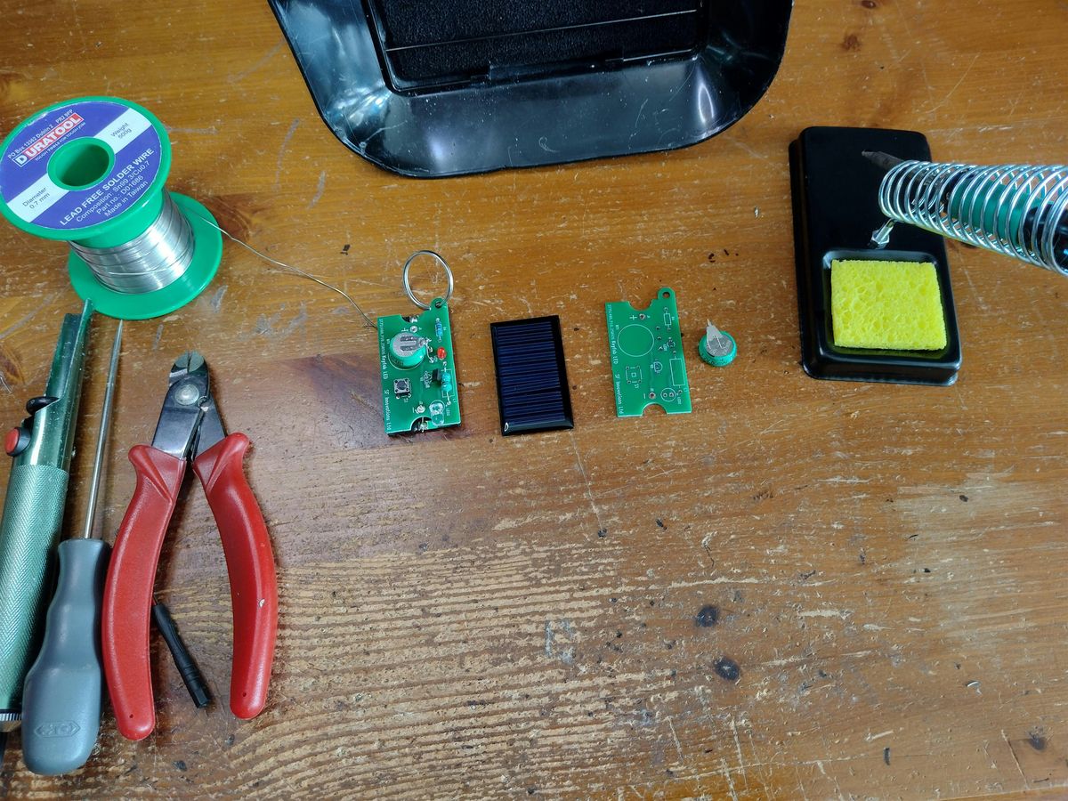 Make a solar powered  LED light - solder, assemble and test.