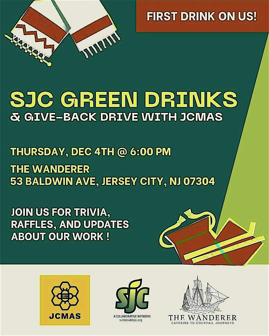 SJC Green Drinks & Holiday Give-Back Drive - First Drink On Us!