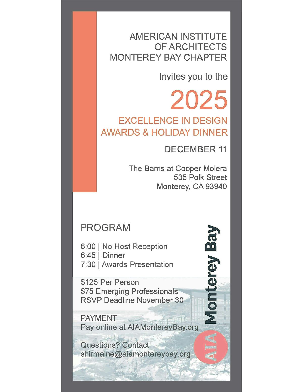 AIA Monterey Bay Design Awards Presentation and Holiday Dinner
