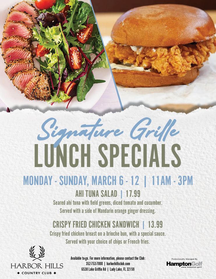 Weekly Lunch Specials at The Signature Grille | Harbor Hills Country ...