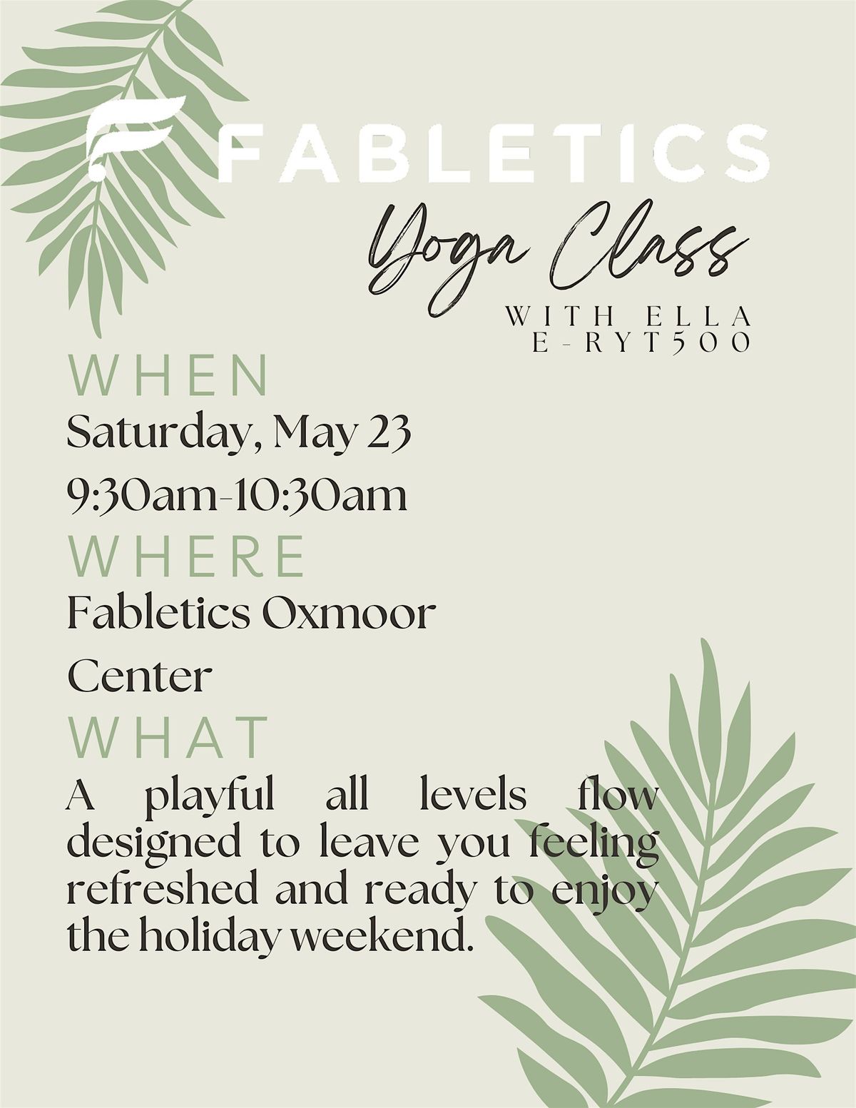 Fabletics hosts: Yoga on the Green at Oxmoor Center