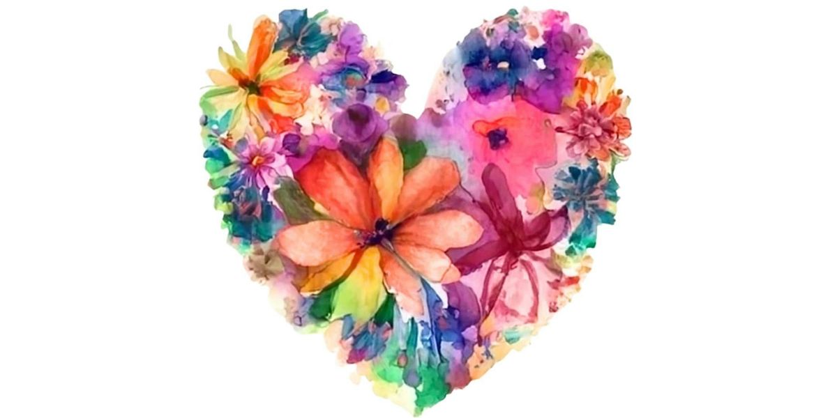 Watercolor and Mixed Materials  Flowered Heart