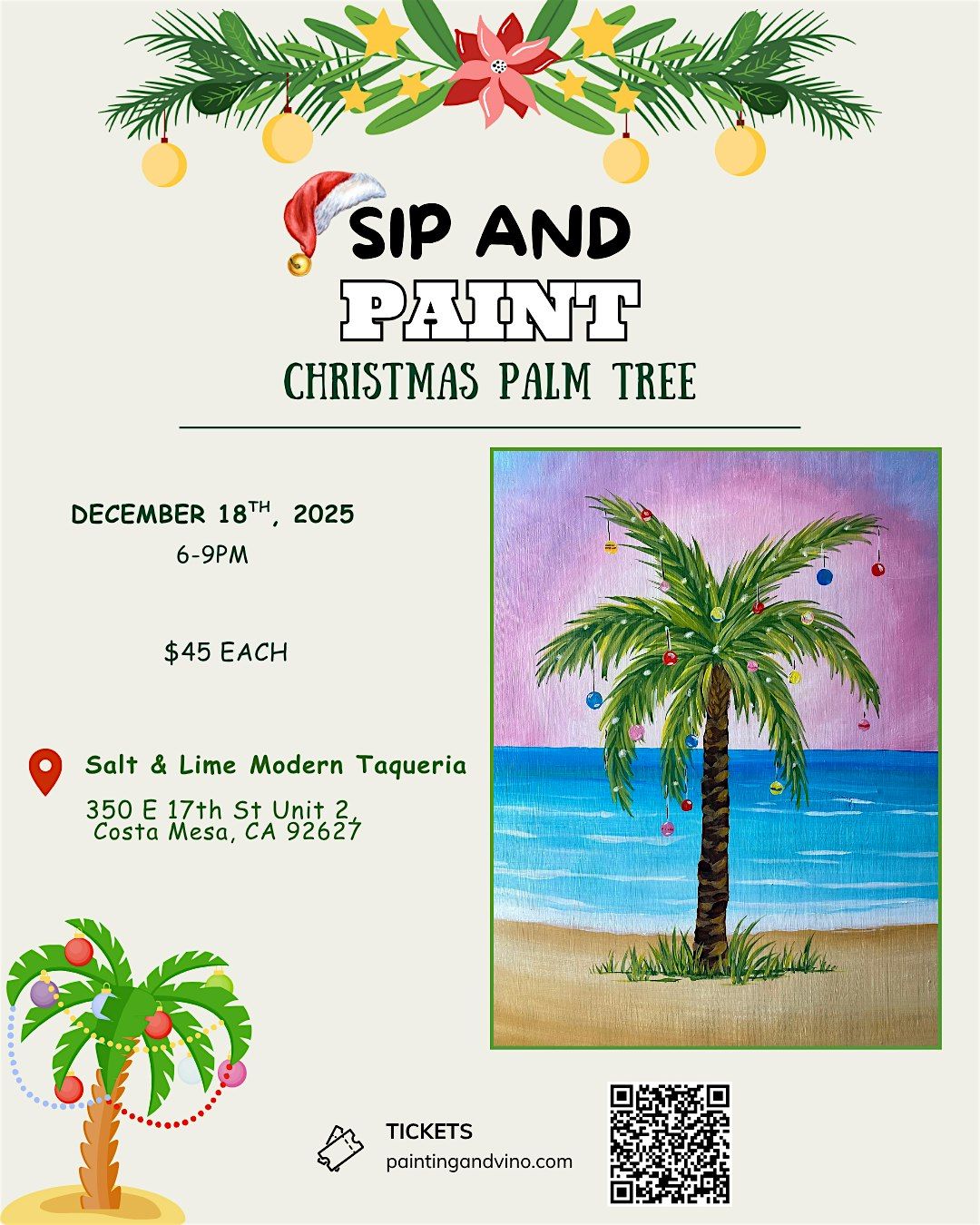Christmas Palm Tree Paint and Sip in Costa Mesa!