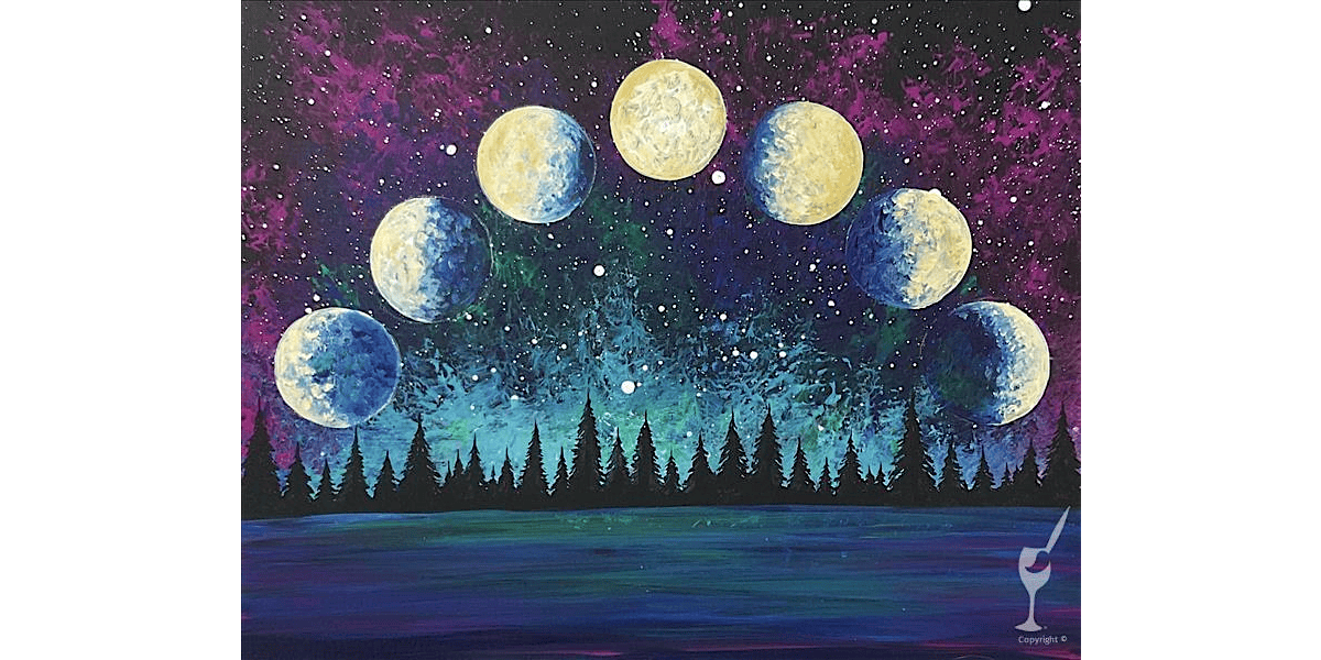 Moon Phases Over Forest - Paint and Sip in New Braunfels | Classpop!\u2122