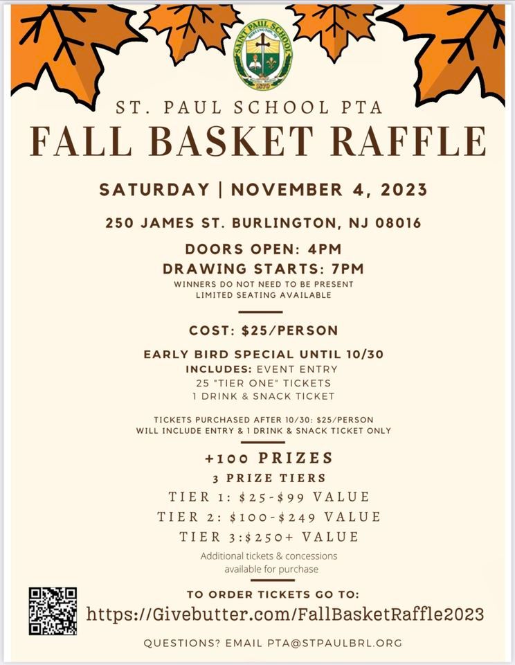 Fall Basket Raffle | St Paul's Parochial School, Burlington, NJ ...