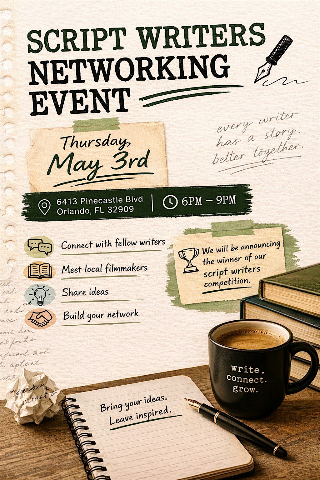 Script Writers Networking Event at 6413 Pinecastle Blvd, Pine Castle on ...