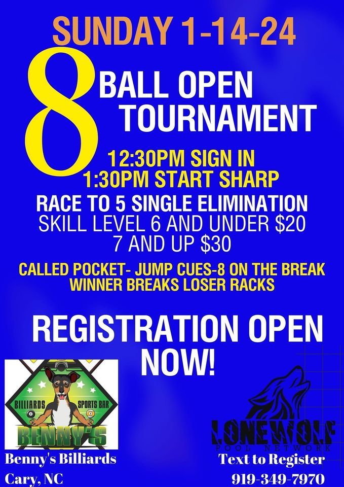 Open 8 Ball Tournament Benny's Billiards and Sports Bar, Cary, NC