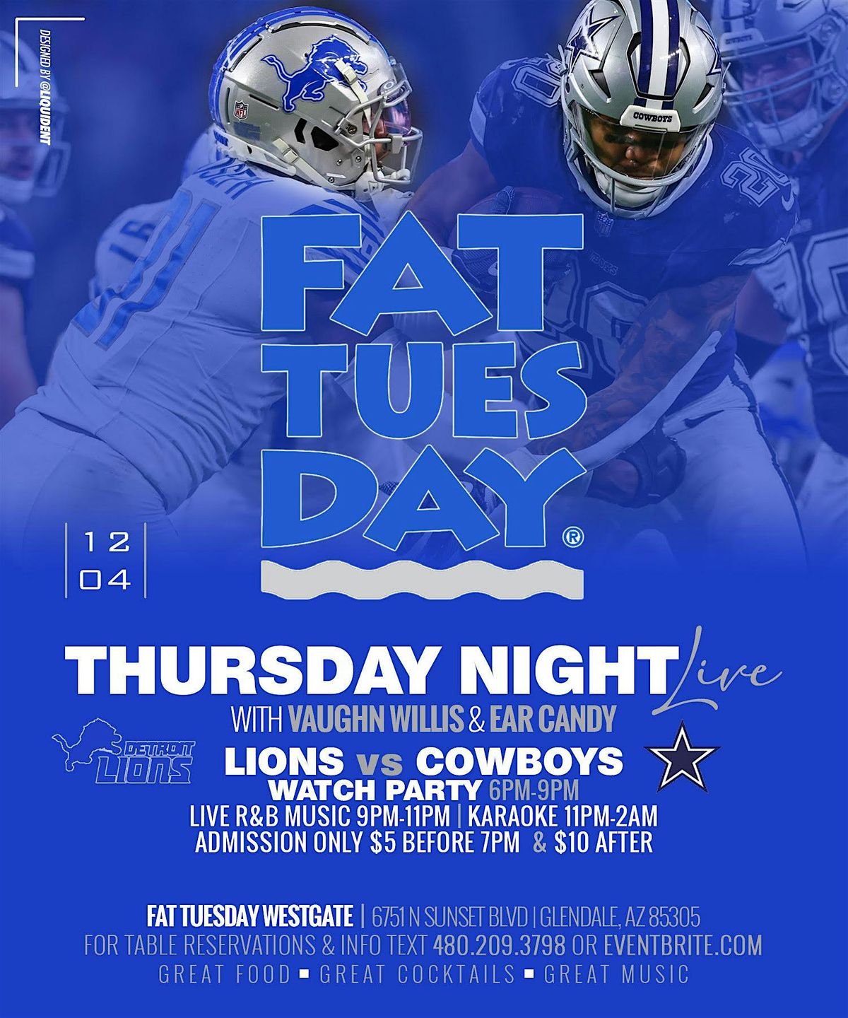 Lions vs Cowboys Watch Party \/\/DETROIT TAKEOVER@ Fat Tuesday Westgate! 12\/4