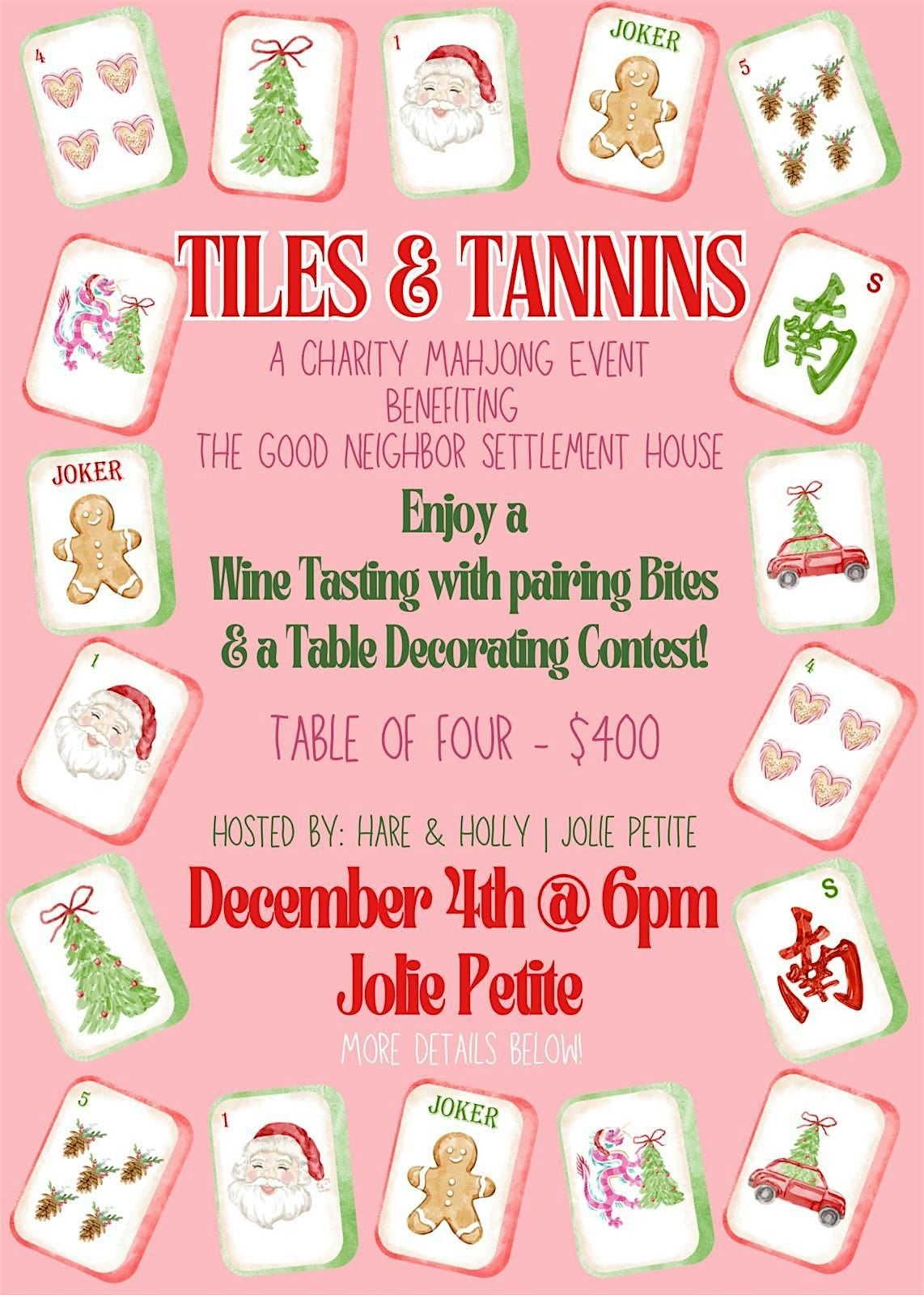 Tiles & Tannins Charity Mahjong Event