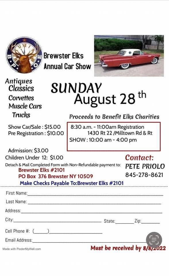 Brewster Elks Car Show 1430 RT22, Brewster, NY 105094332, United States August 28, 2022