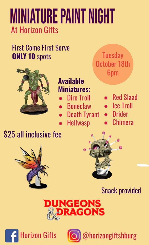 Dungeons & Dragons Miniature Paint Night Horizon Gifts, Harrisonburg
