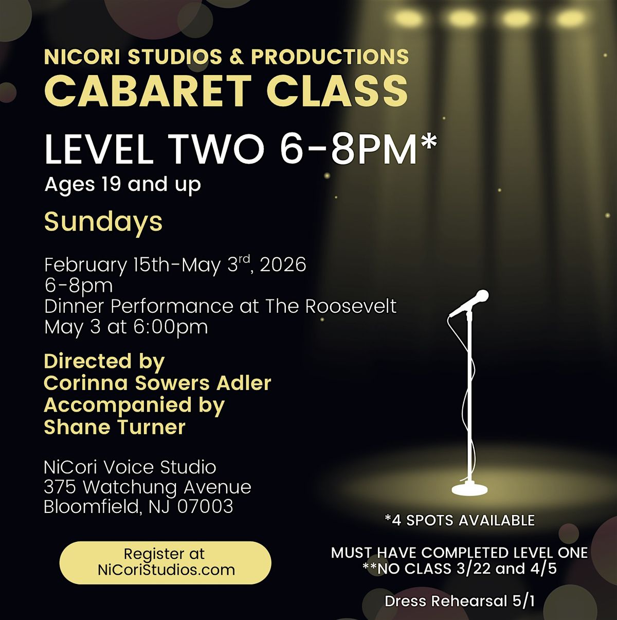 NiCori Cabaret Class LEVEL TWO 6:00-8:00pm