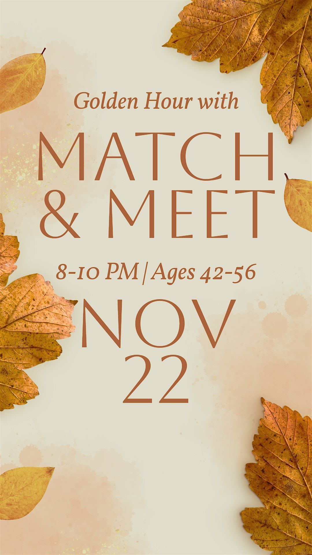 Match and Meet: Golden Hour (Ages 42\u201356)* | Fall Singles Social