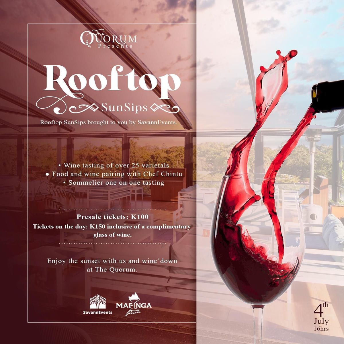 Rooftop SunSips Vol. 2 | The Quorum, Lusaka, LS | August 29, 2024