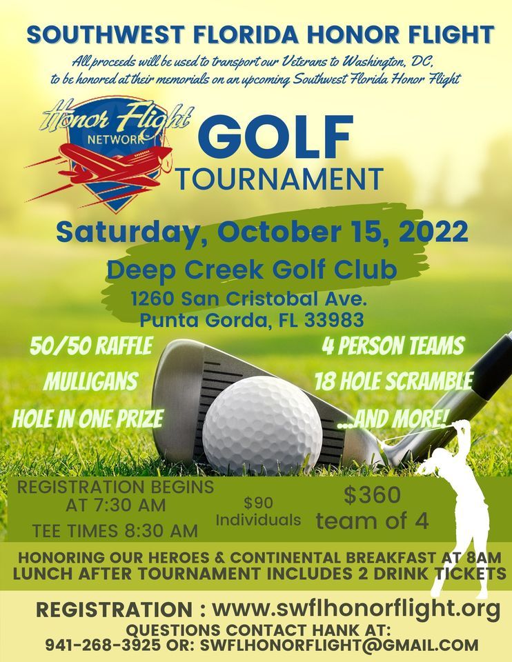 Southwest Florida Honor Flight Fall Golf Tournament | Deep Creek Golf ...