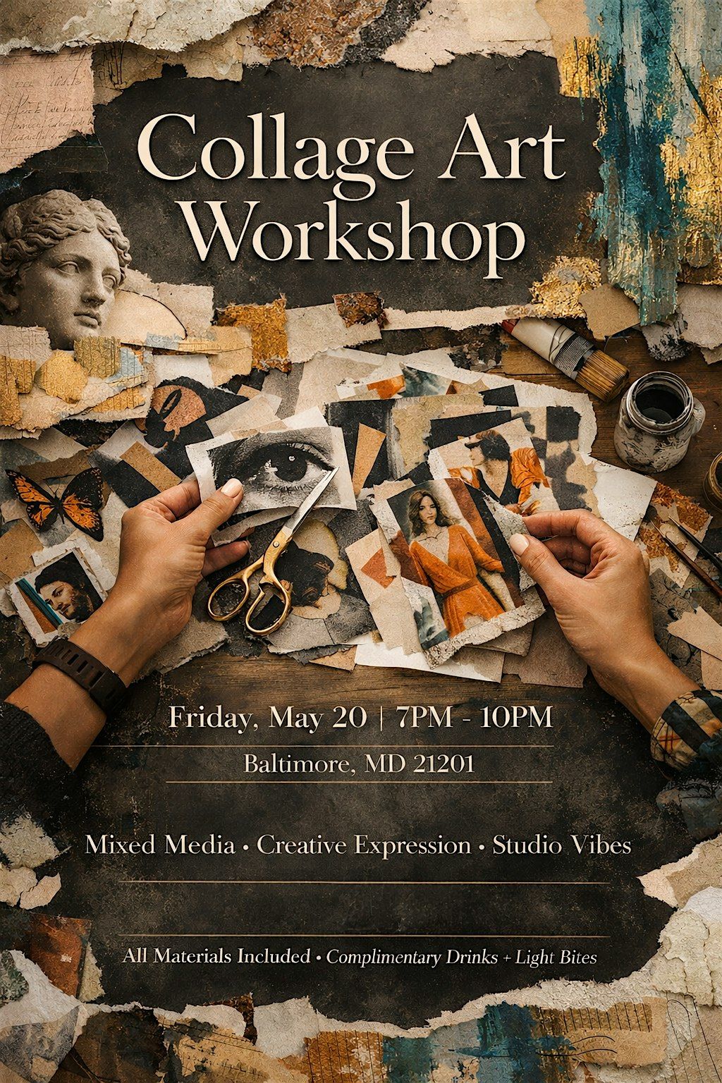 Collage Art Workshop | Mixed Media, Creative Expression & Wine
