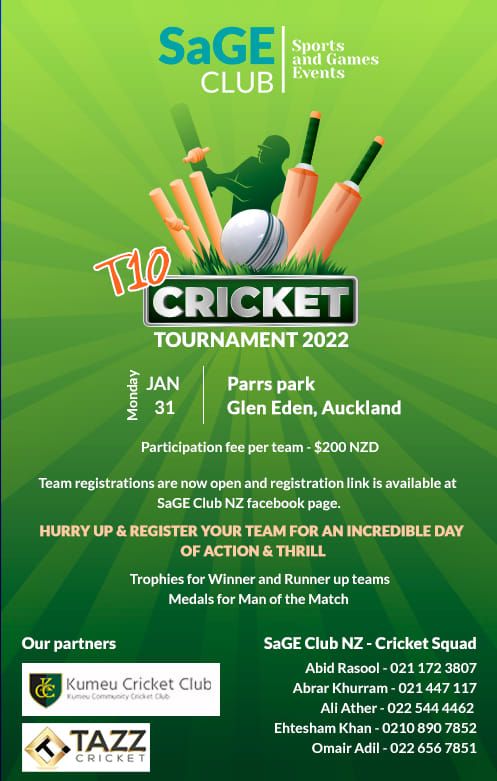 SaGE Club NZ - T10 Cricket Tournament 2022