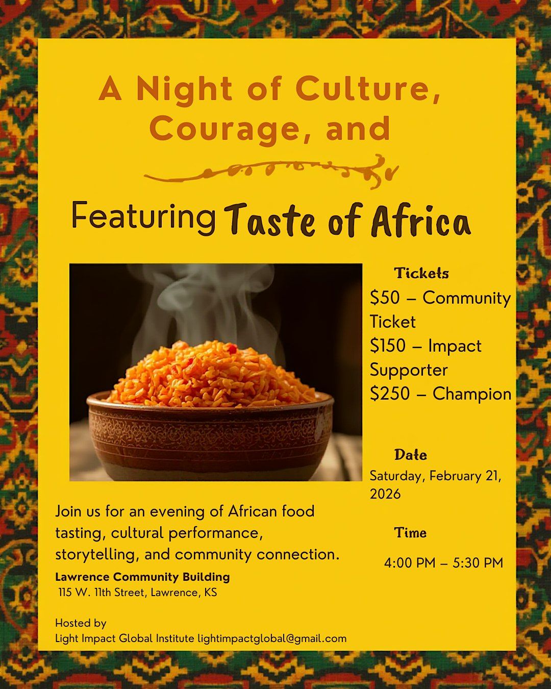 A Night of Culture, Courage, and Community Featuring Taste of Africa