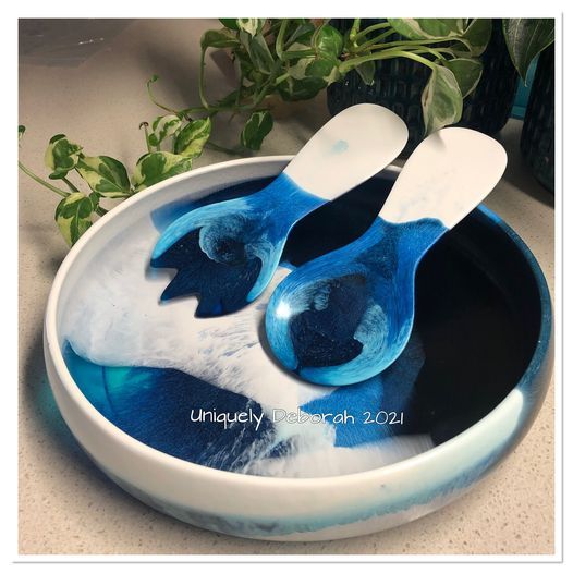 Artisan Resin Salad Bowl and Servers SOLD OUT Uniquely Deborah