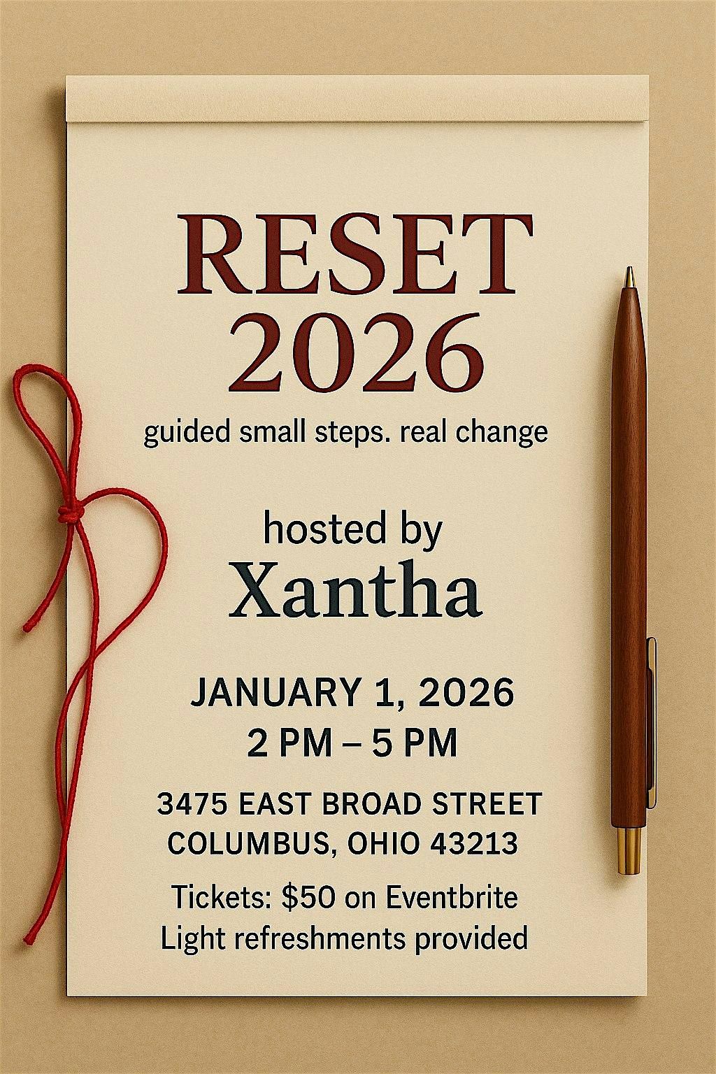 RESET 2026 , guided small steps, real change hosted by Xantha