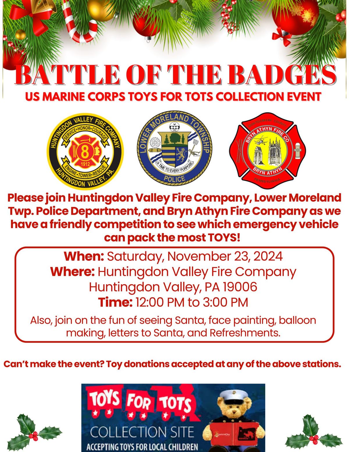 Toys for Tots Battle of the Badges Huntingdon Valley Fire Company