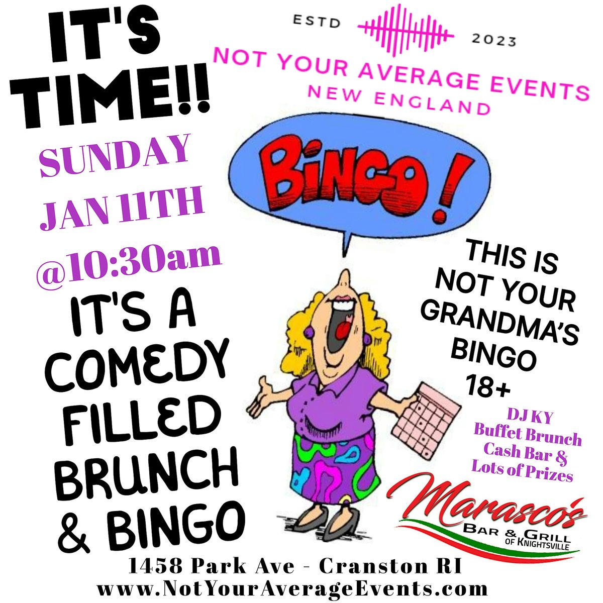 Not Your Grandma's Comedy Bingo Brunch at Marasco's In Cranston RI