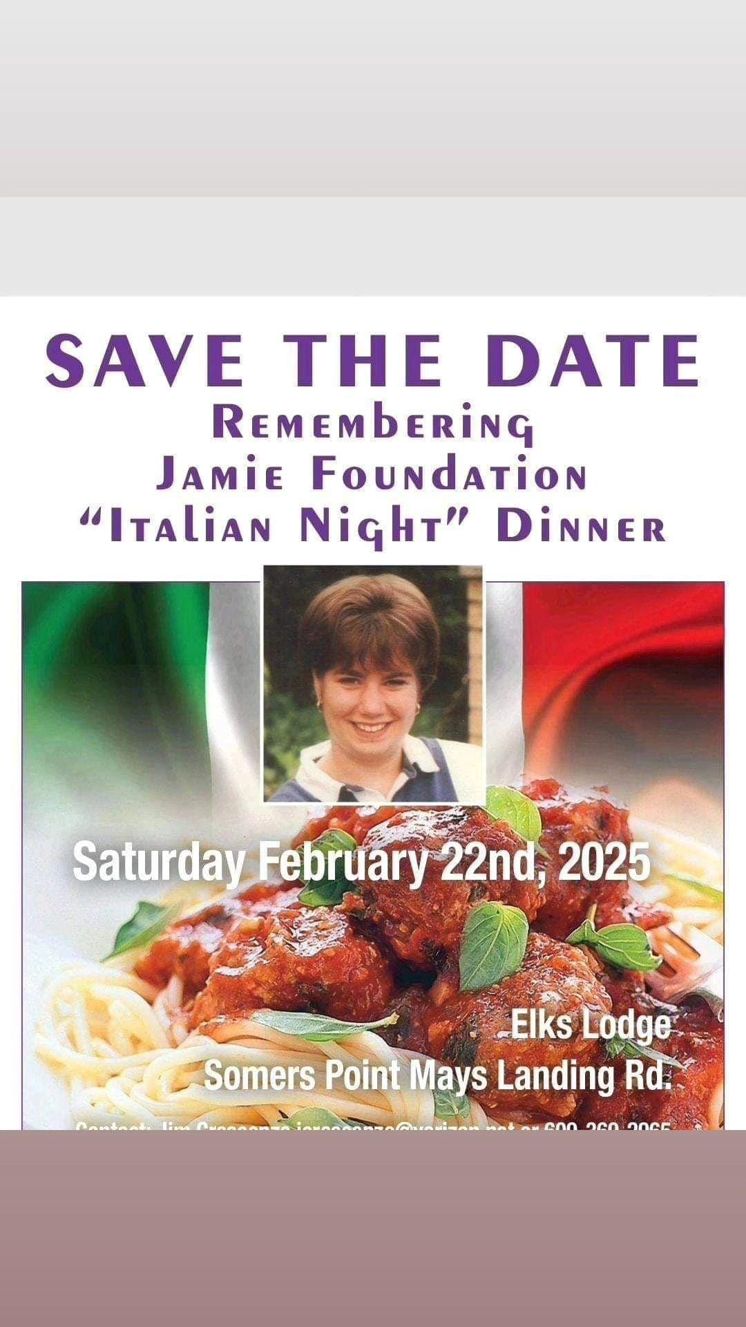 Remembering Jamie Italian Night Dinner Egg Harbor Twp Elks, Somers