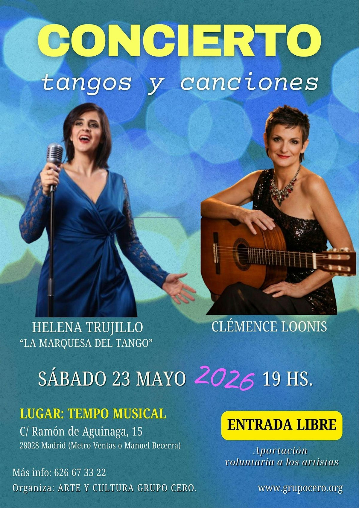 CONCIERTO TANGOS Y CANCIONES CON CL\u00c9MENCE LOONIS Y HELENA TRUJILLO
