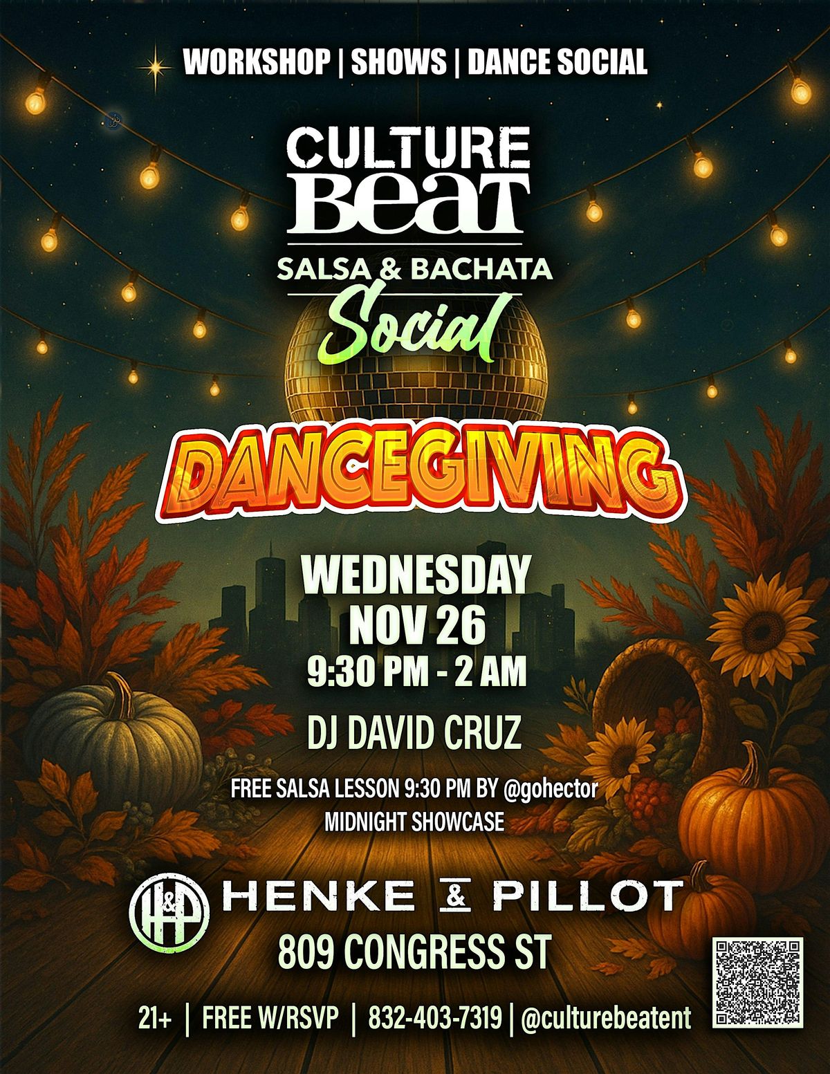 CULTURE BEAT Salsa & Bachata DANCEGIVING Social @ Henke | WED NOV26
