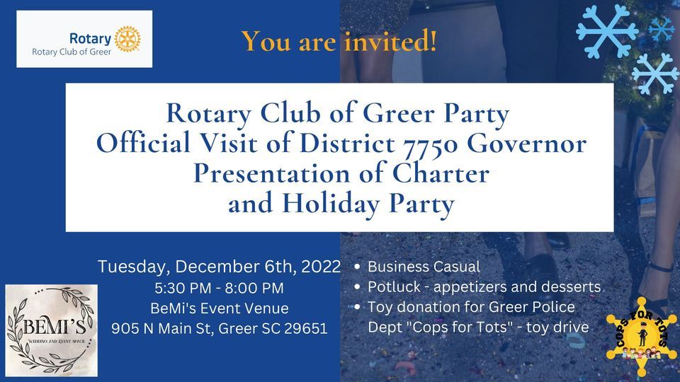 Rotary Club of Greer Charter Presentation & Holiday Party BeMi's