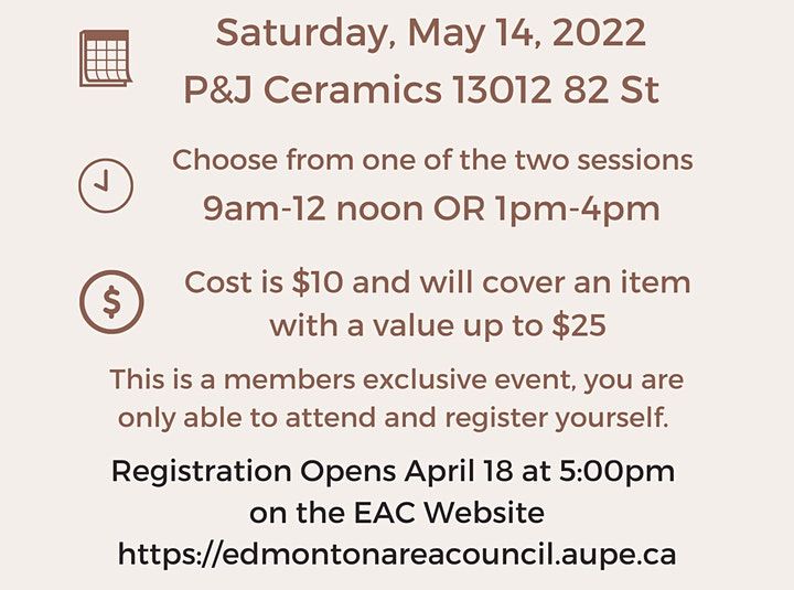 EAC Pottery Class Morning, May 14th, 2022 P & J Ceramics, Edmonton