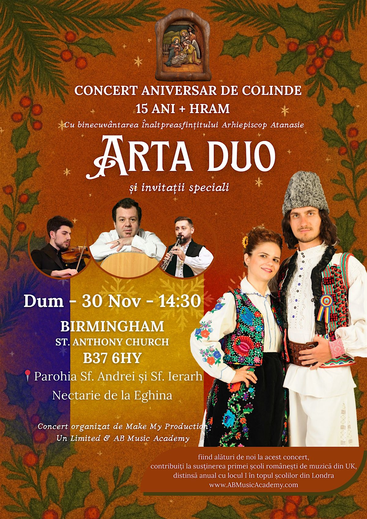 * BIRMINGHAM *HRAM *Concert aniversar de COLINDE ARTA DUO 15 Ani+ Dragos M.