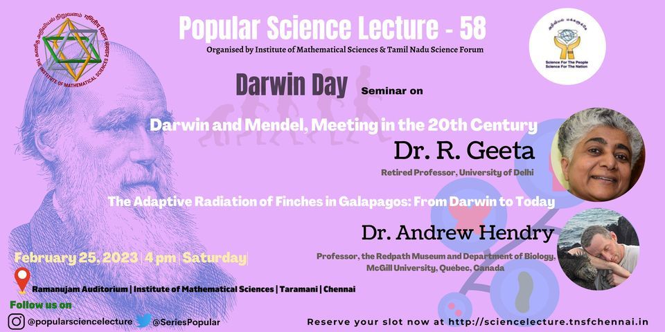 Psl 58 Darwin Day Special Lecture Institute Of Mathematical Sciences Chennai February 25 