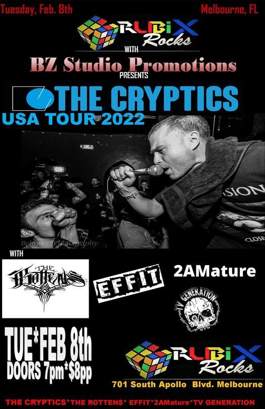 "THE CRYPTICS" USA Tour 2022 | Rubix Cafe, Melbourne, FL | February 8 ...