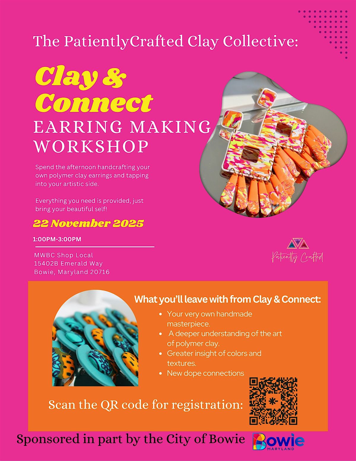 Earring Making Workshop: PatientlyCrafted Clay Collective: Clay & Connect