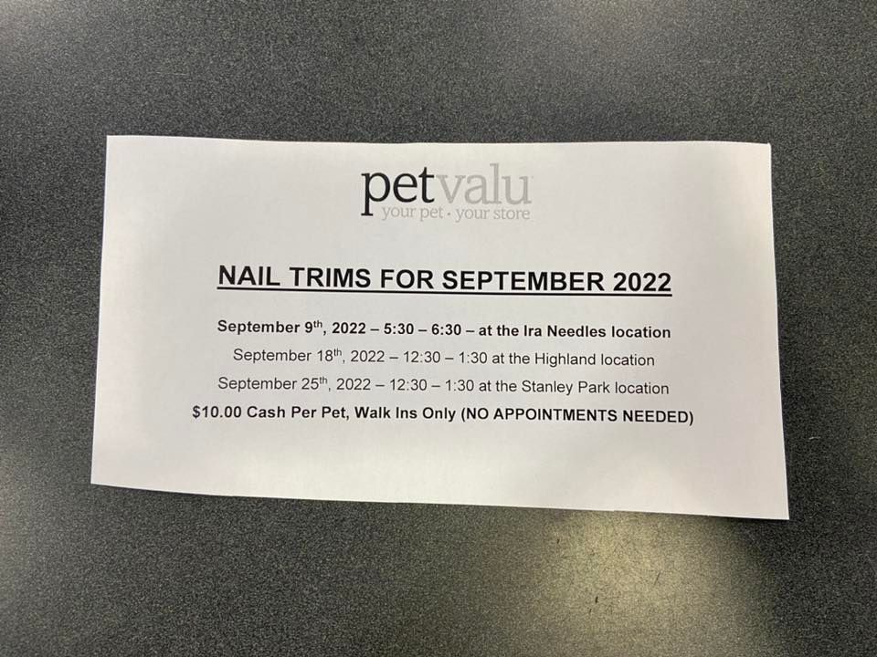 Nail Trims Pet Valu Ira Needles Kitchener ON September 9 2022 nail-trims-pet-valu-ira-needles-kitchener-on-september-9-2022