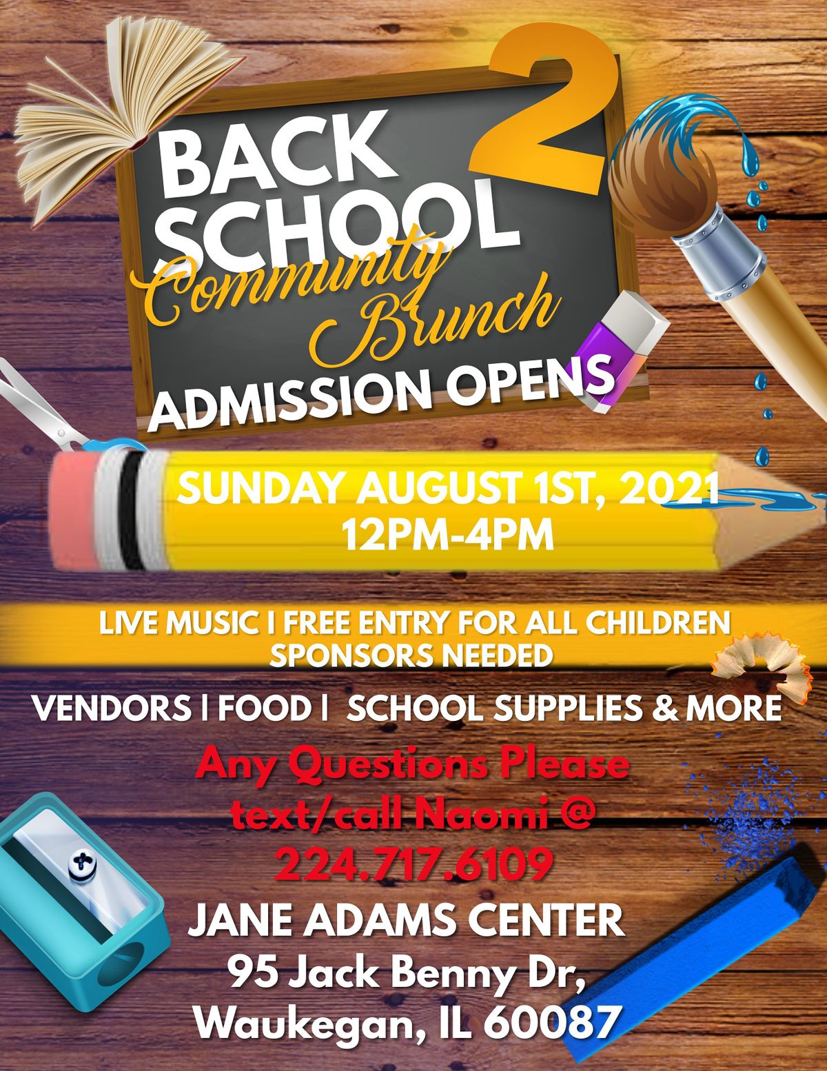 Back 2 School Brunch School Supplies Giveaway Jane Addams Center Waukegan Il August 1 21