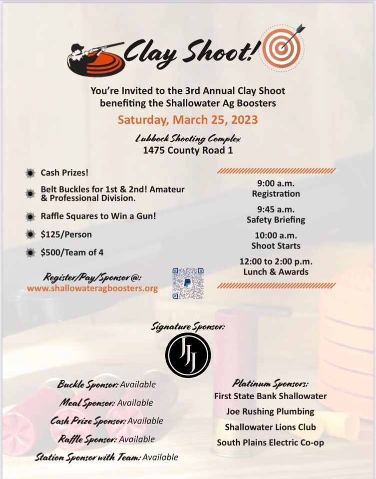 3rd Annual Clay Shoot Hub City Clays, Lubbock, TX February 25, 2023