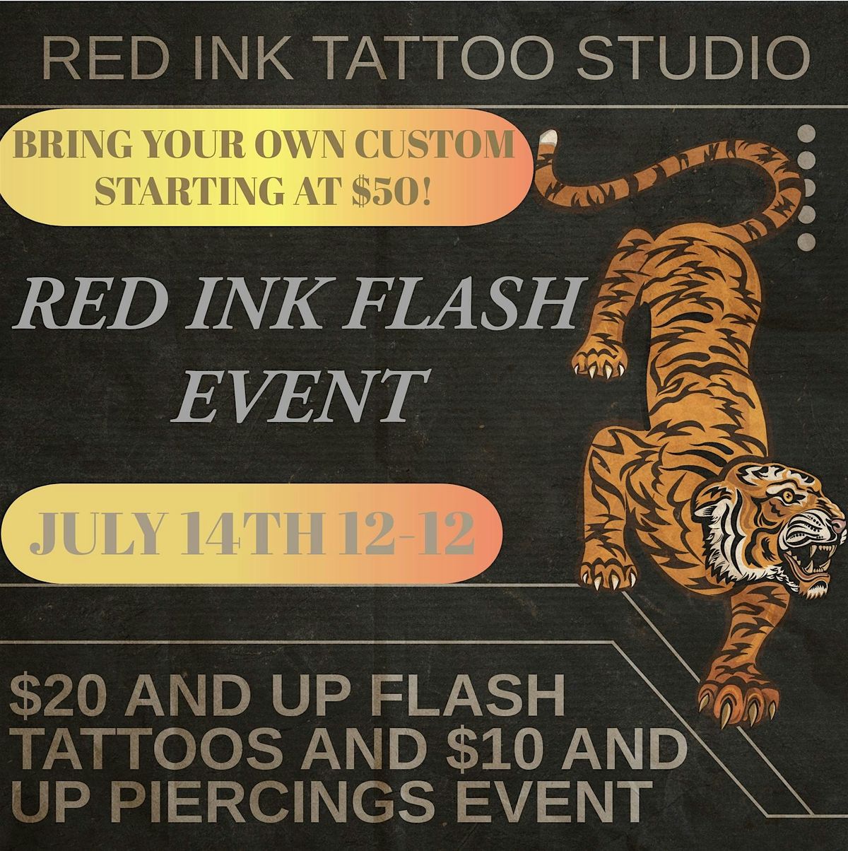 $20 AND UP FLASH TATTOOS AND PIERCING EVENT TUESDAY JULY 14TH