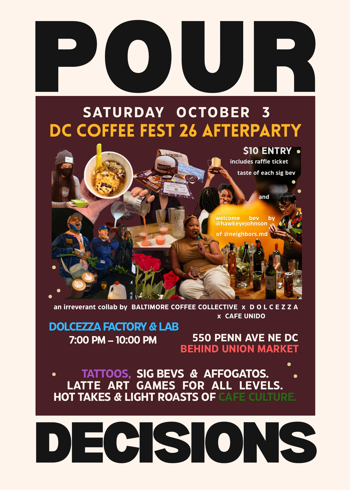 Flash Raffle Items POUR DECISIONS afterparty to DC Coffee Fest 2026 at DOLCEZZA x CAFE ...