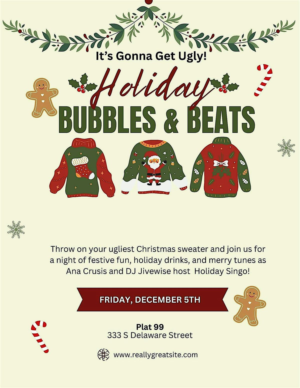 Bubbles & Beats: Ugly Christmas Sweater Party + Holiday Singo
