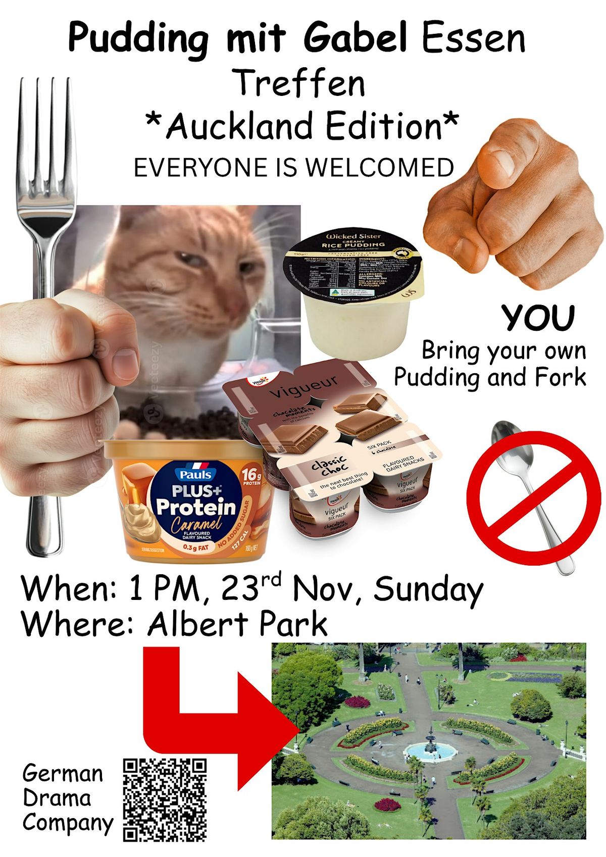 Pudding mit Gabel essen