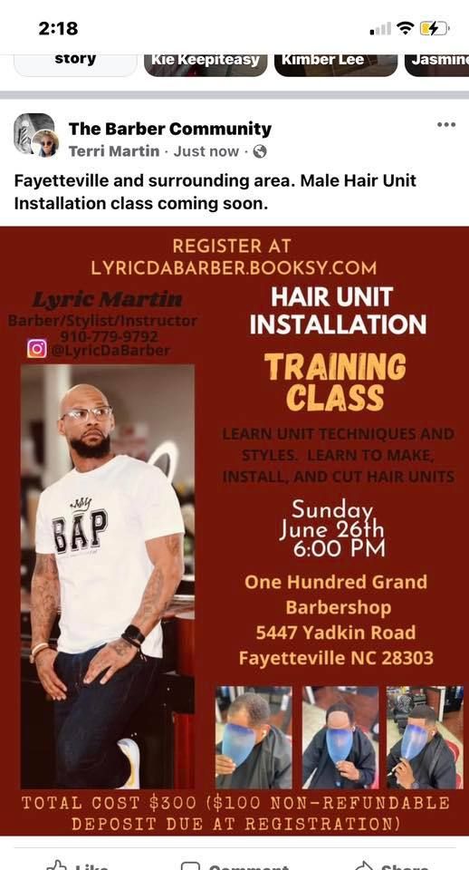 Male Hair Unit Installation Class 5447 Yadkin Rd Fayetteville NC